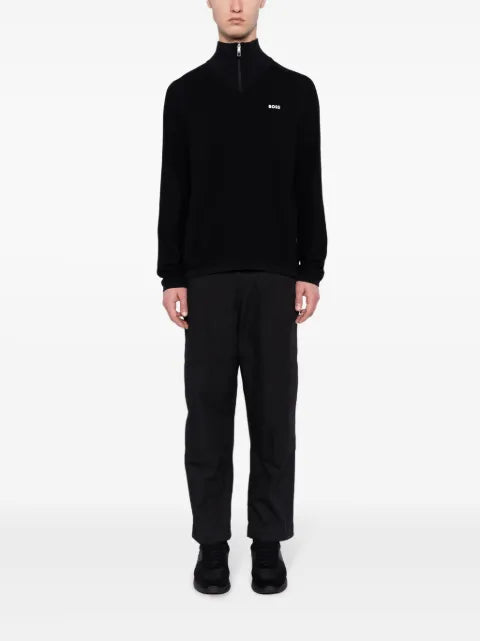 BOSS logo-appliqué half-zip jumper