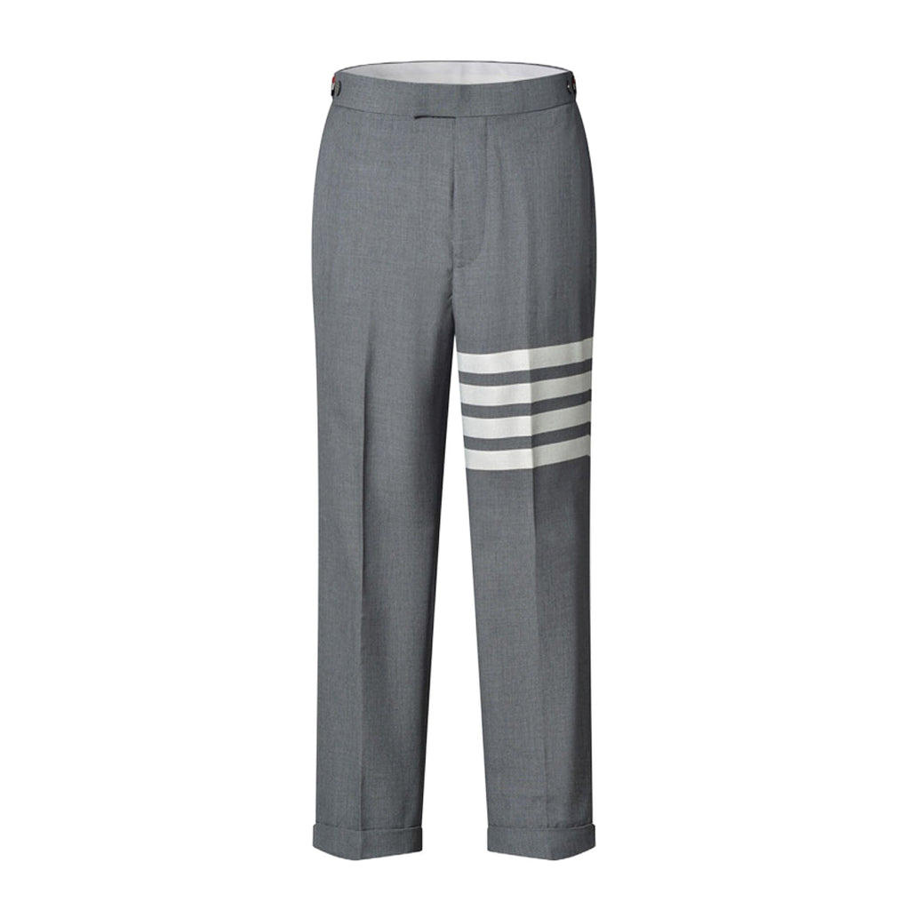 Thom Browne Style Cropped Pants with Signature Four-Bar Detail