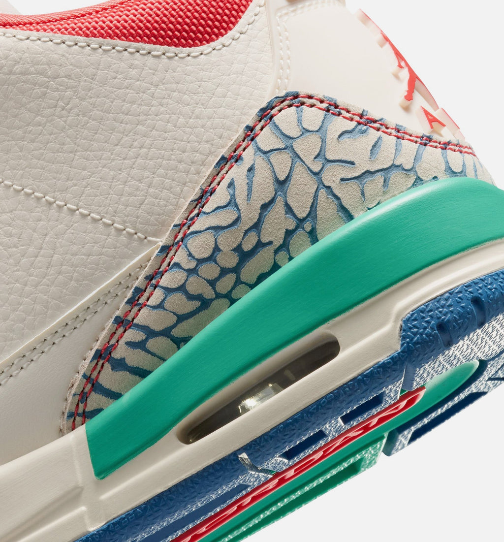 Air Jordan 3 Retro Play Your Way Grade School Lifestyle Shoe - Chalk/Track Red/True Blue/Kinetic Green