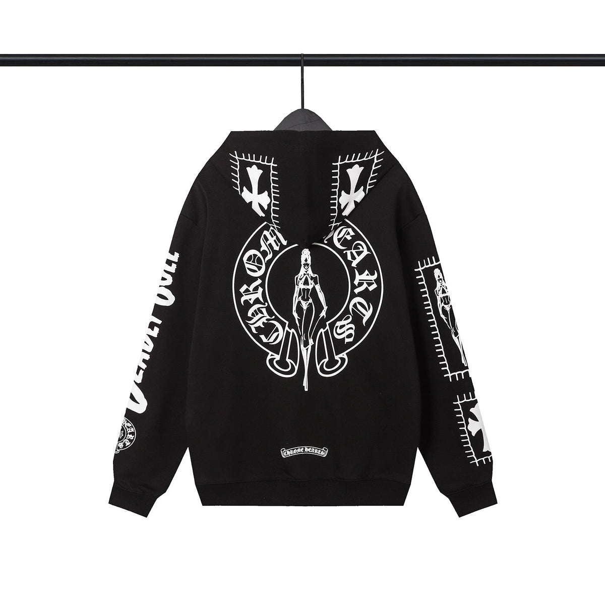 Chrome Hearts Multi‑Cross Sanskrit Graphic Oversized Hoodie Streetwear