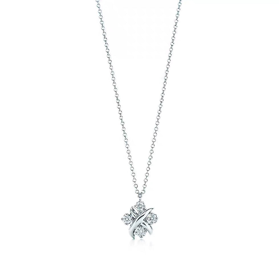 Tiffany Style Four-Leaf Clover Cubic Zirconia 18K Gold-Plated Necklace