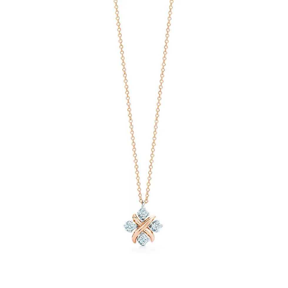 Tiffany Style Four-Leaf Clover Cubic Zirconia 18K Gold-Plated Necklace