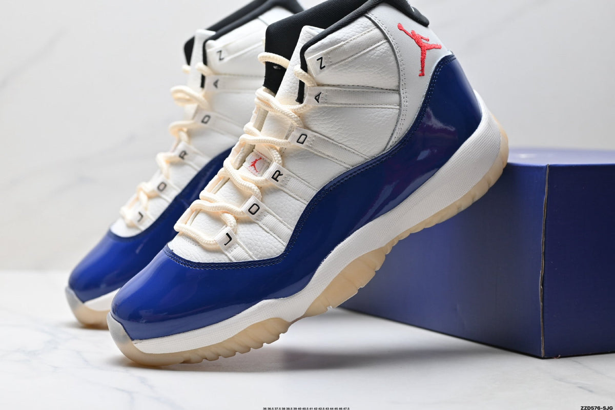 Air Jordan 11 Retro White Navy and Red Unisex Sneakers Style 10
