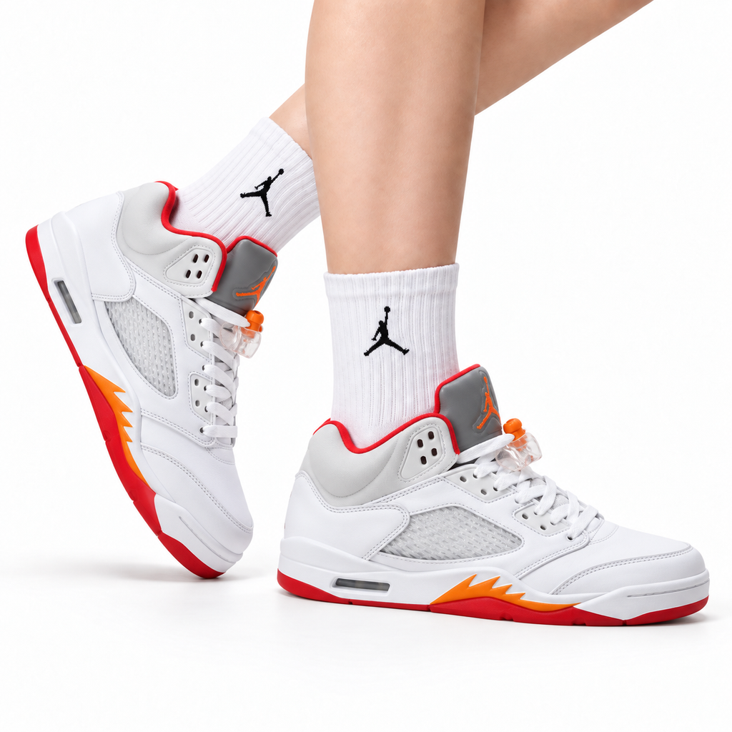 Air Jordan 5 Retro White Orange Red Sneakers