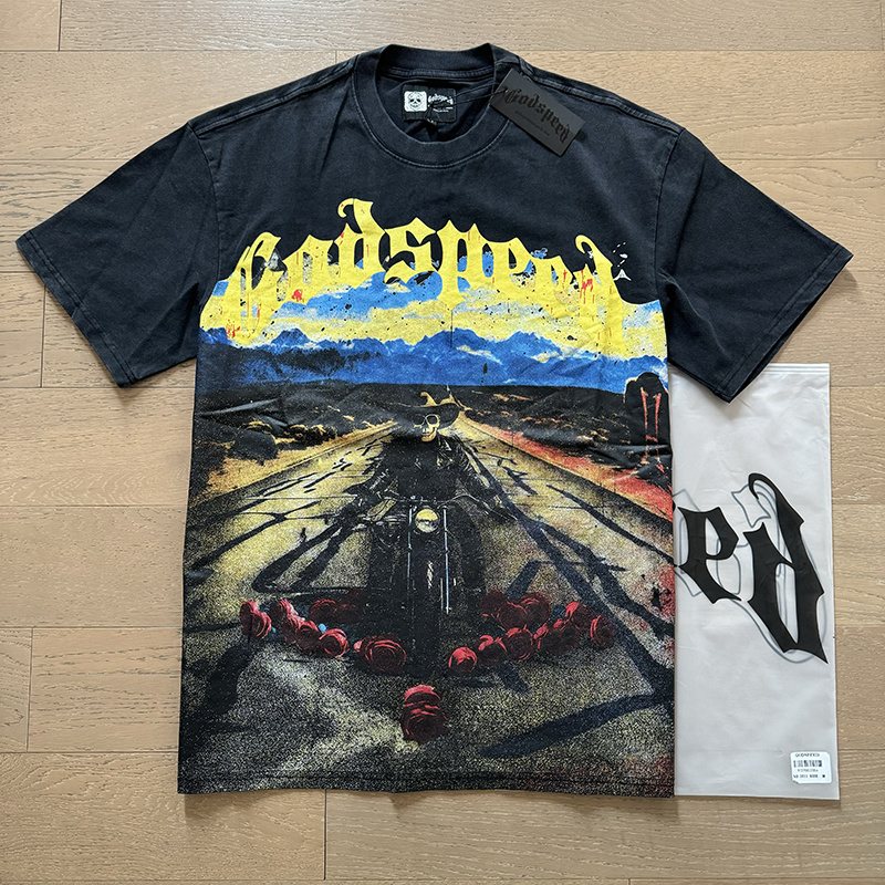 Godspeed Motorcycle Graphic Washed Black T-Shirt