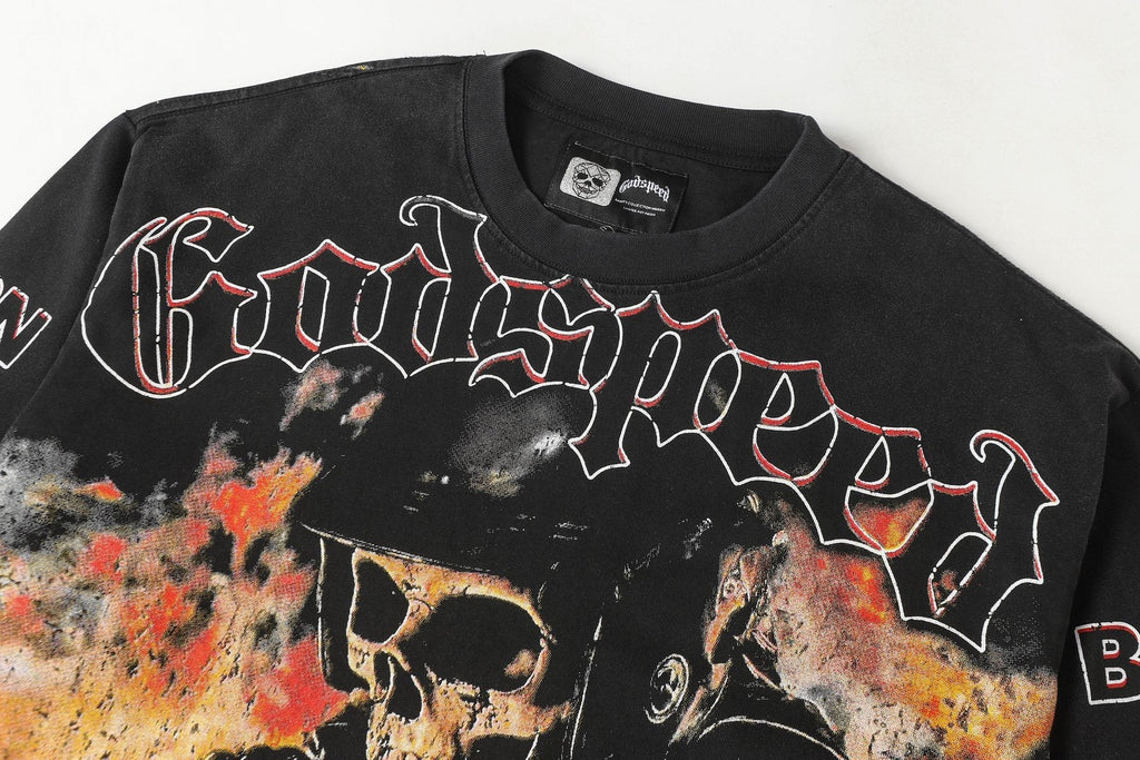 Godspeed Skull Flame Car Graphic Long-Sleeve T-Shirt