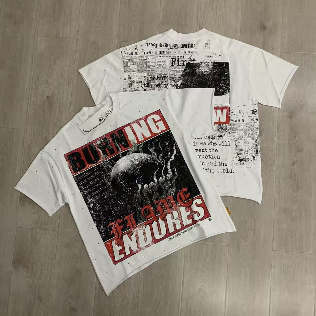 FIRST ROW Burning Flames Cropped Graphic T-Shirt