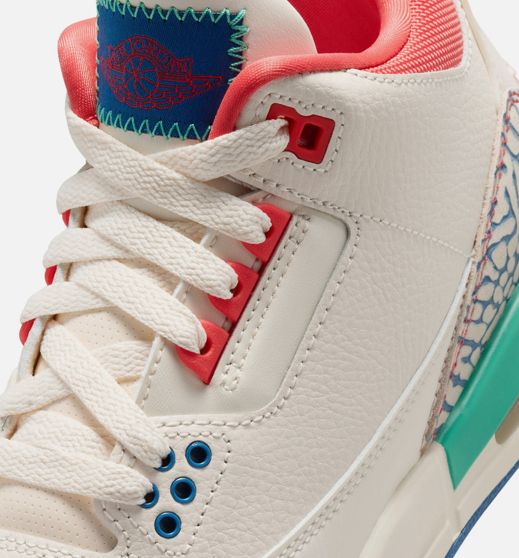 Air Jordan 3 Retro Play Your Way Grade School Lifestyle Shoe - Chalk/Track Red/True Blue/Kinetic Green