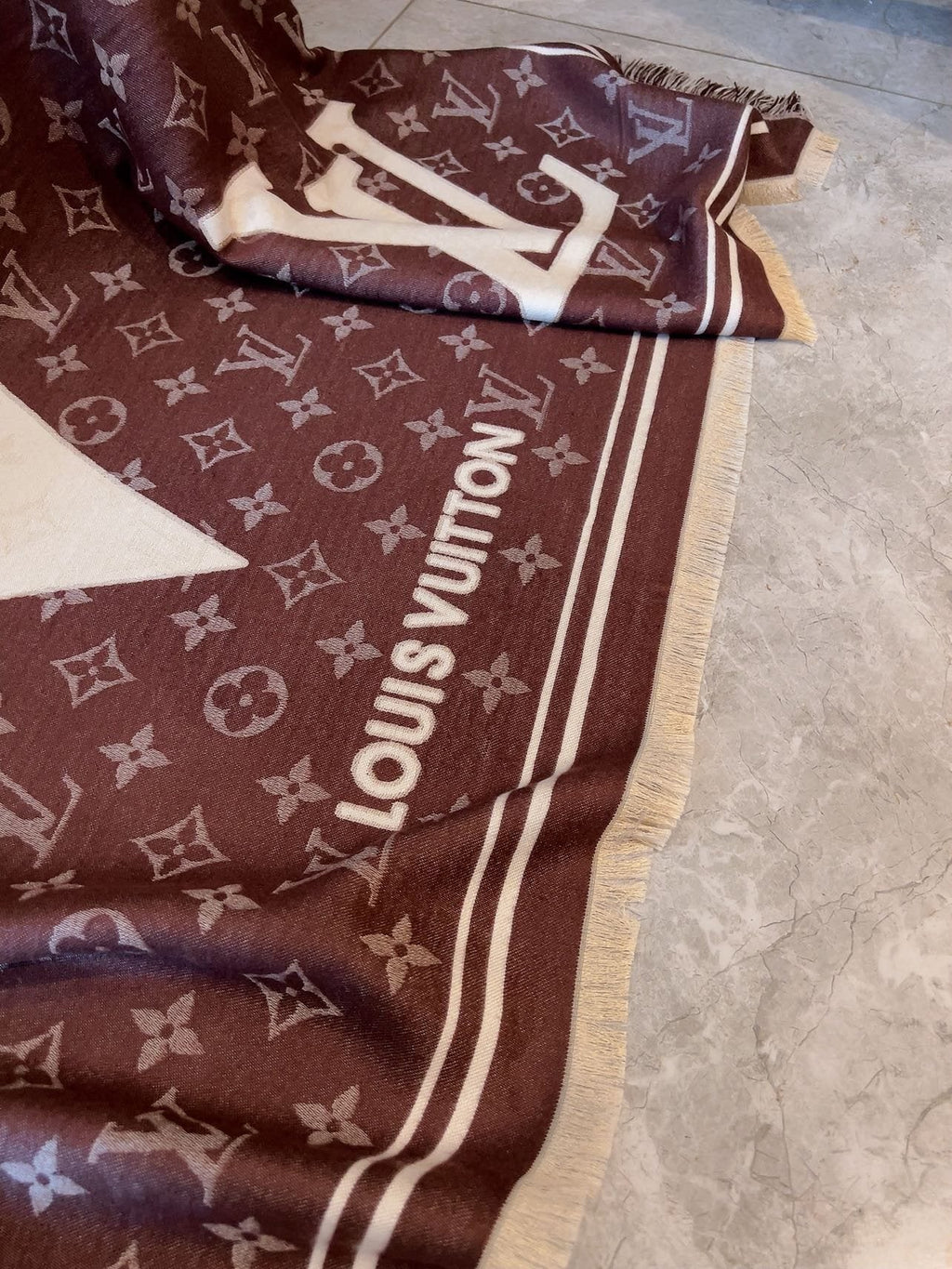 Louis Vuitton Brown & Cream Monogram Square Scarf