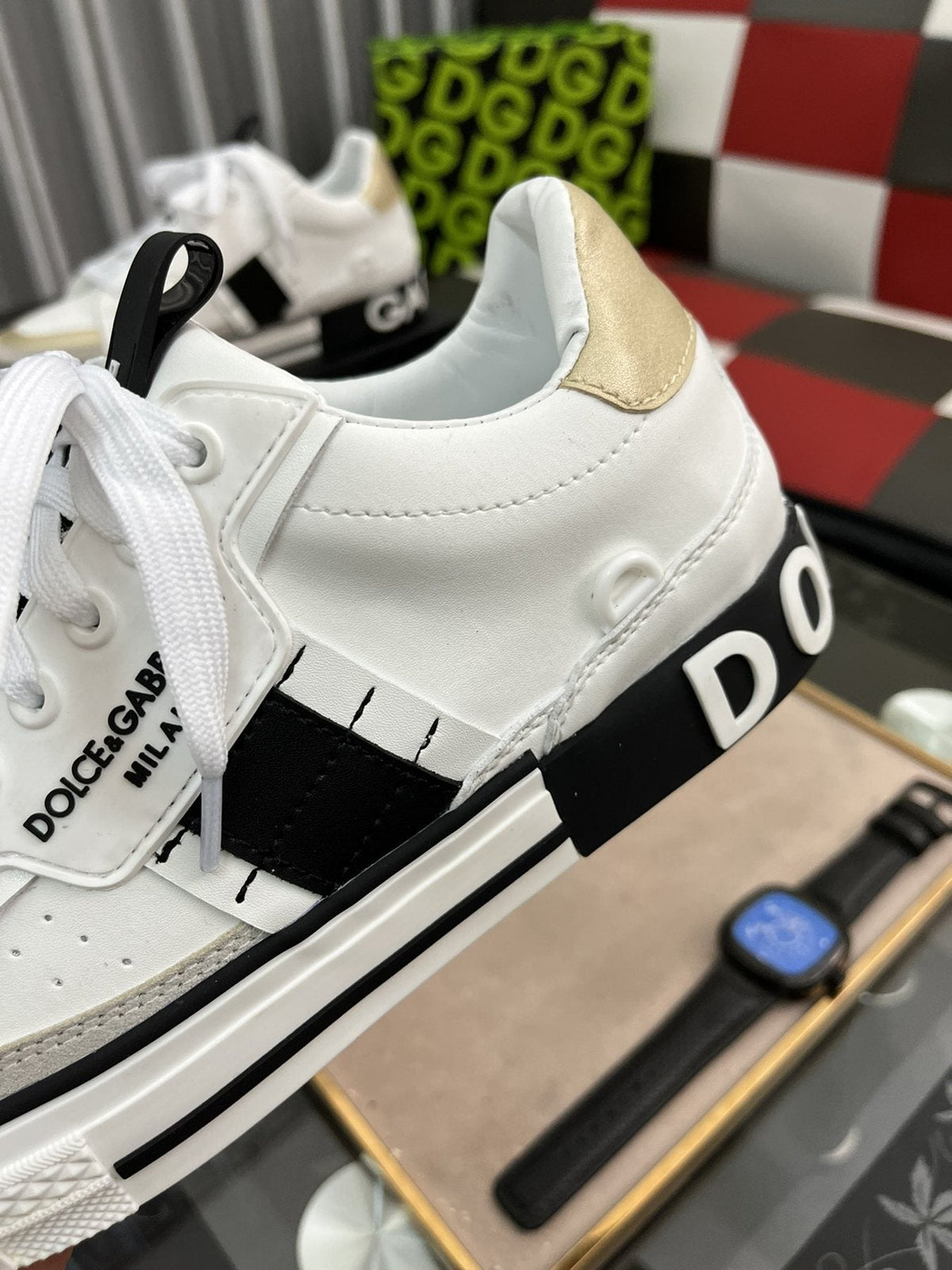 Dolce & Gabbana White, Cream & Black Lace-Up Sneakers