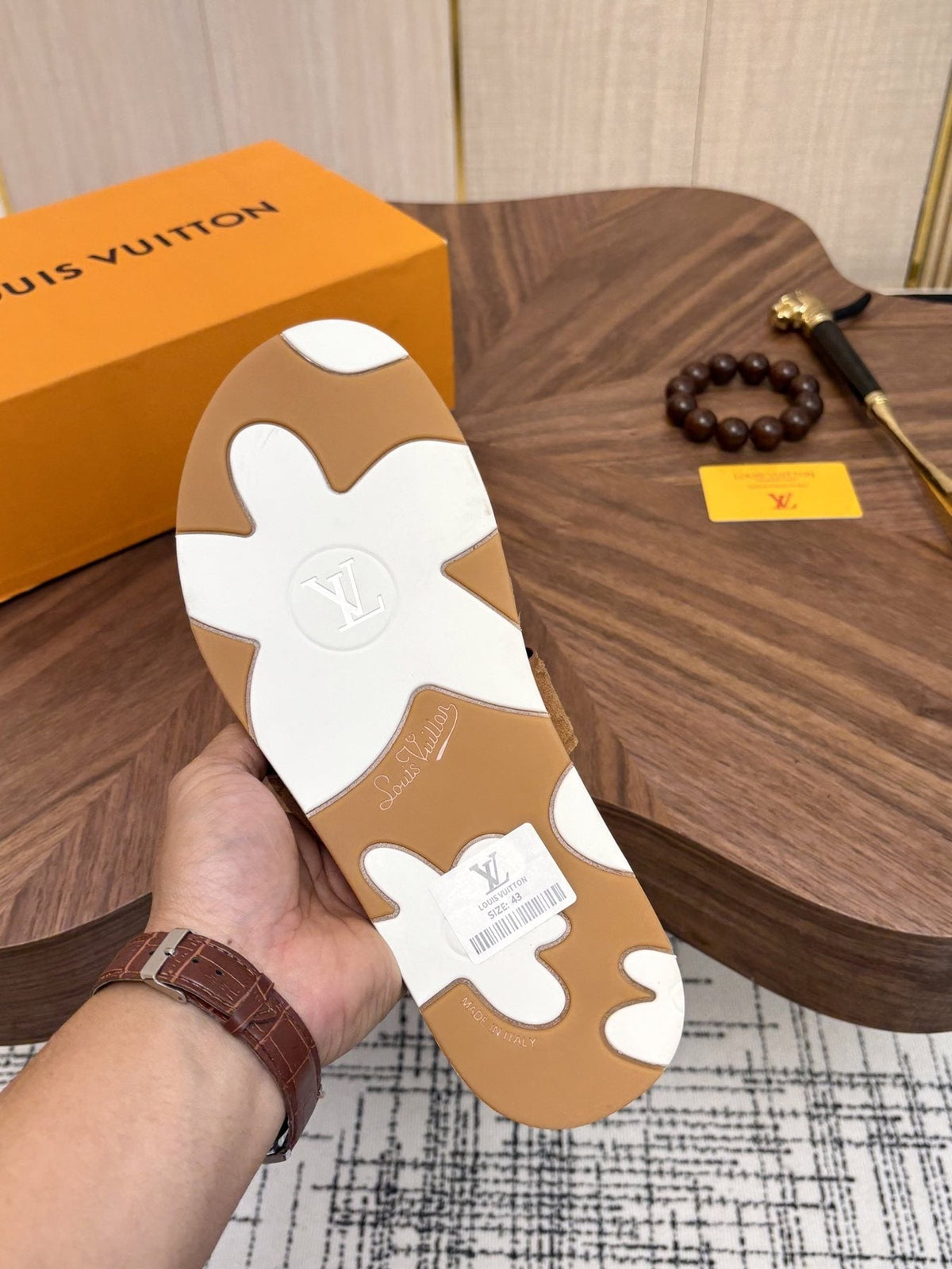 Louis Vuitton Tan Monogram Slide Sandals