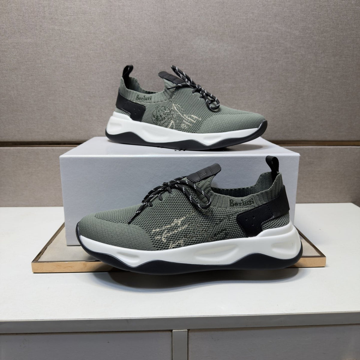 Berluti Olive Gray Lace-Up Sneakers