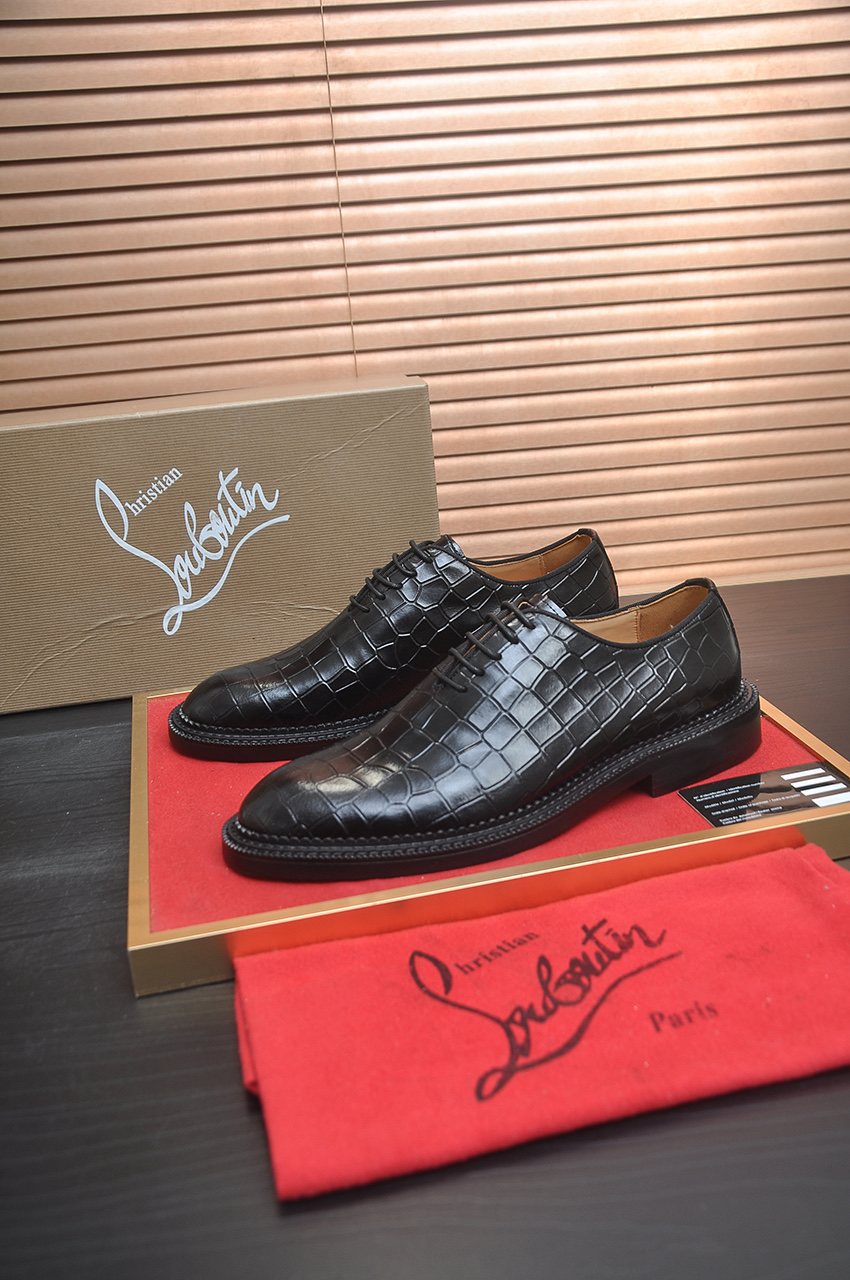 Christian Louboutin Men's Black Embossed Lace-Up Dress Shoes