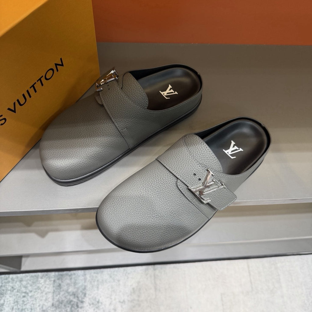 Louis Vuitton Men's Light Gray Monogram Slip-On Sandals