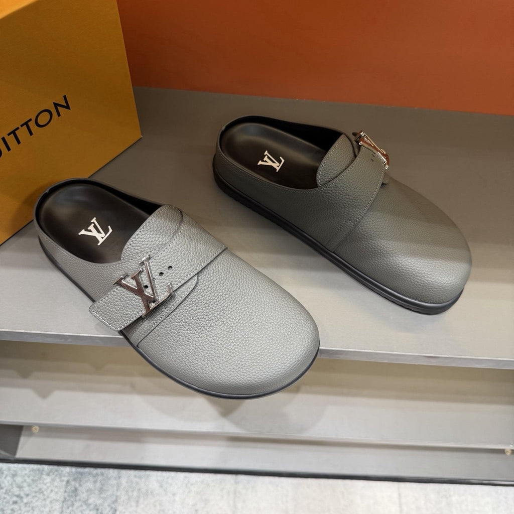 Louis Vuitton Men's Light Gray Monogram Slip-On Sandals
