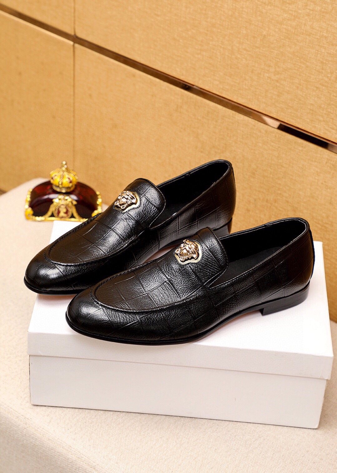 Versace Men's Black Embossed Hardware Loafers