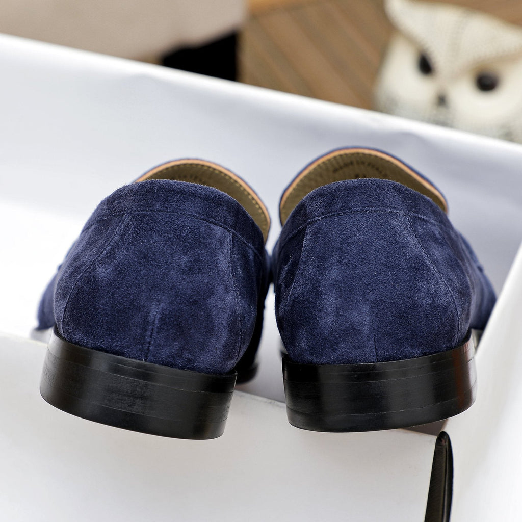 Loro Piana Navy Blue Metal-Bar Loafers