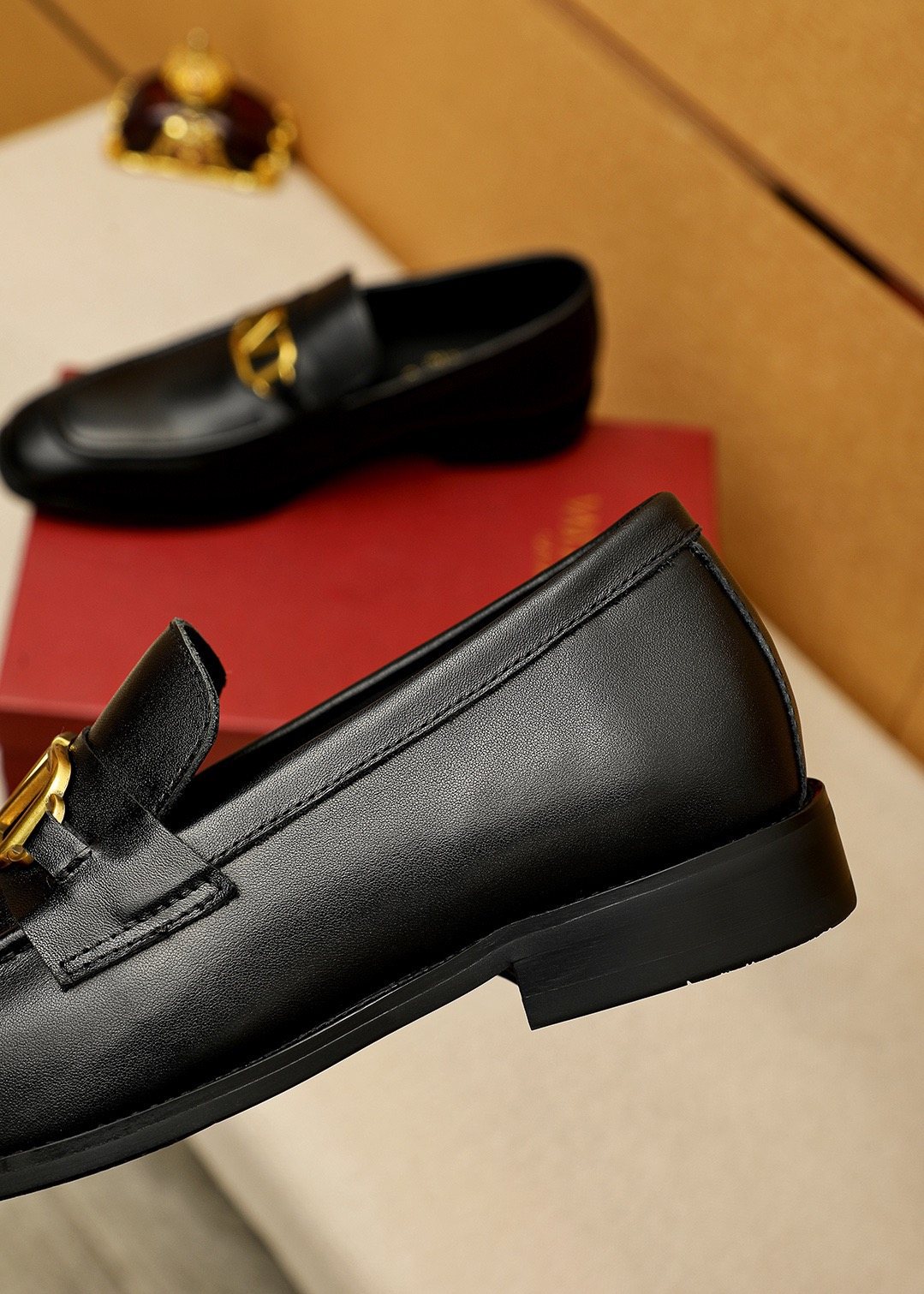 Valentino Gold-Tone V Hardware Loafers