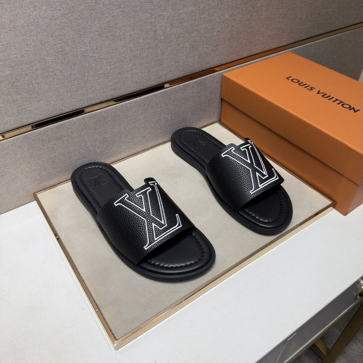 Louis Vuitton Men's Outlined LV Slide Sandals