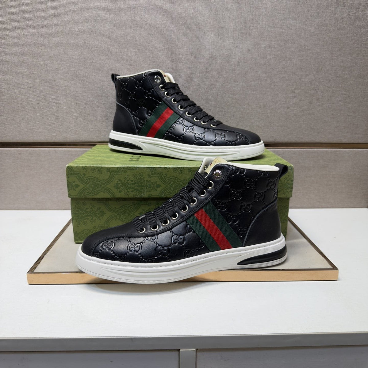 Gucci Green and Red Stripe High-Top Sneakers