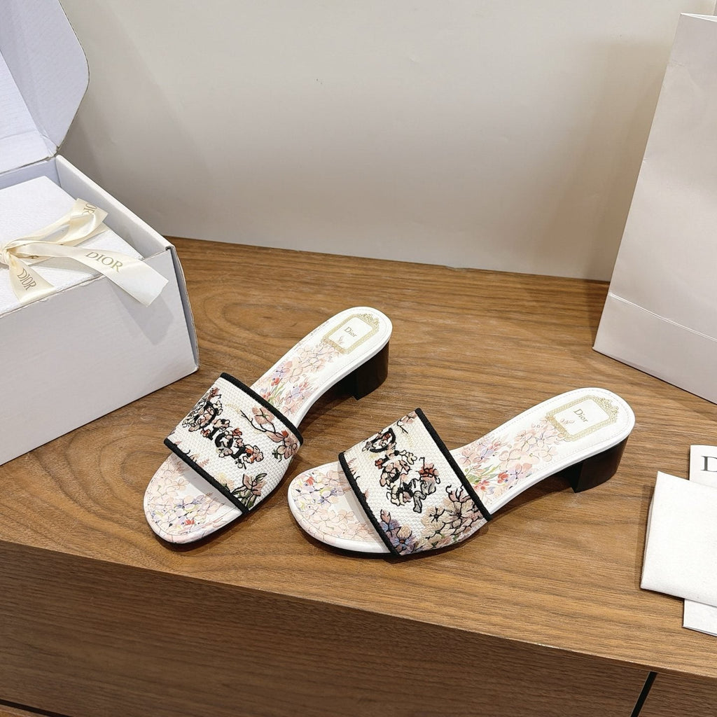 Dior Women's Floral Embroidered Block-Heel Slide Sandals