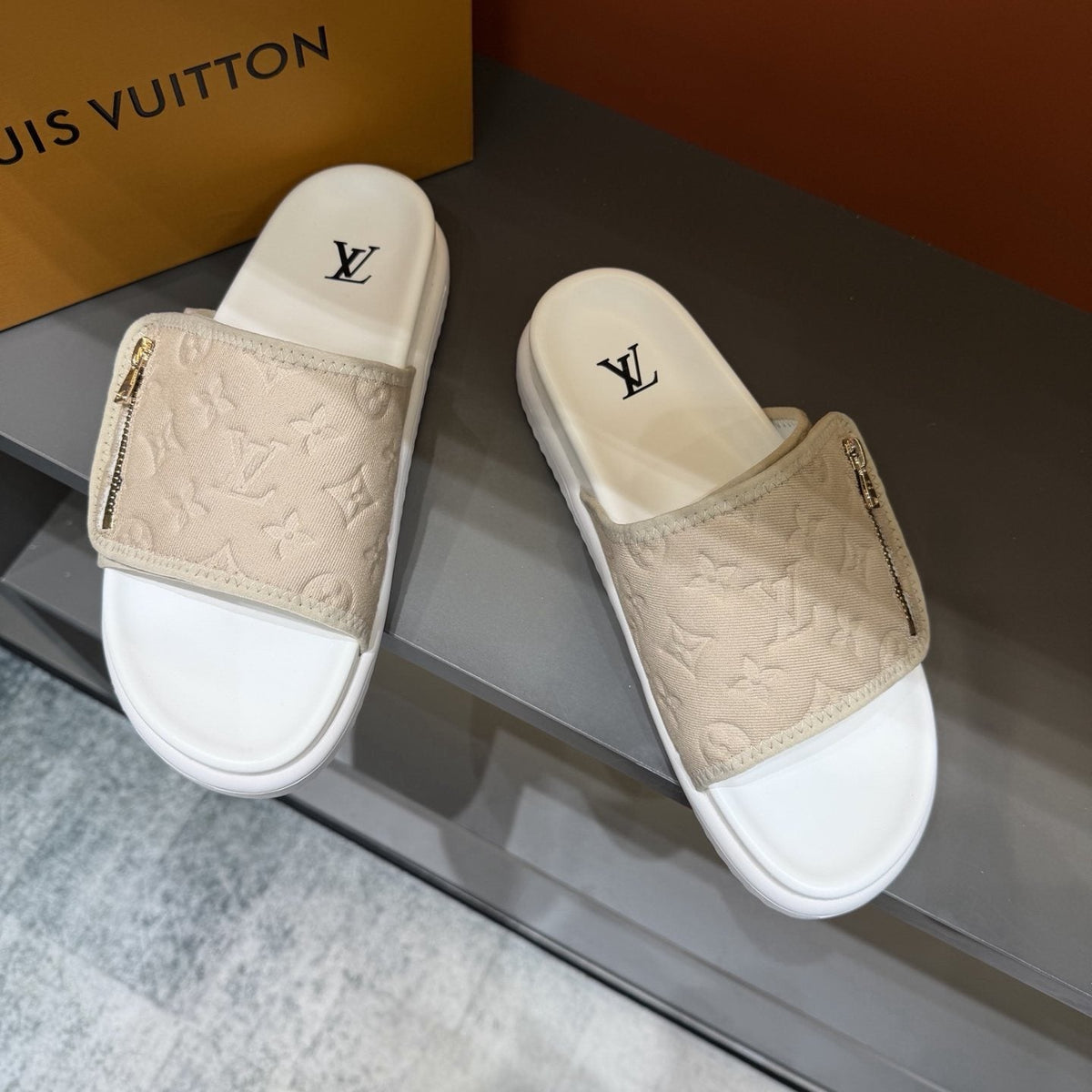 Louis Vuitton Embossed Zip Slide Sandals