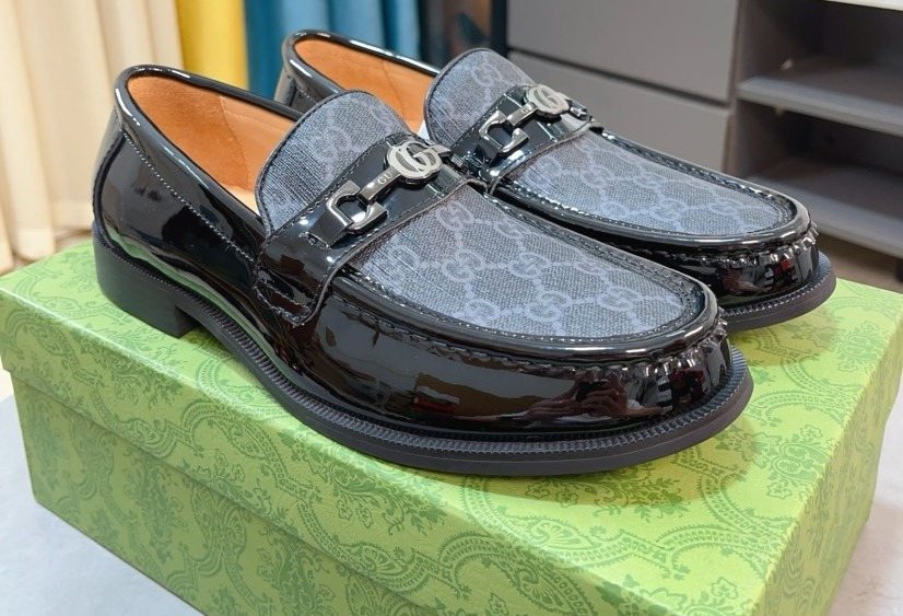 Gucci Embossed Metal-Hardware Loafers