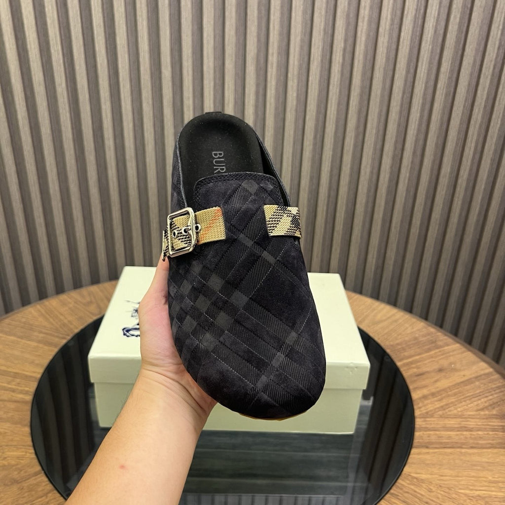 Burberry Men's Plaid Buckle Mule Slippers