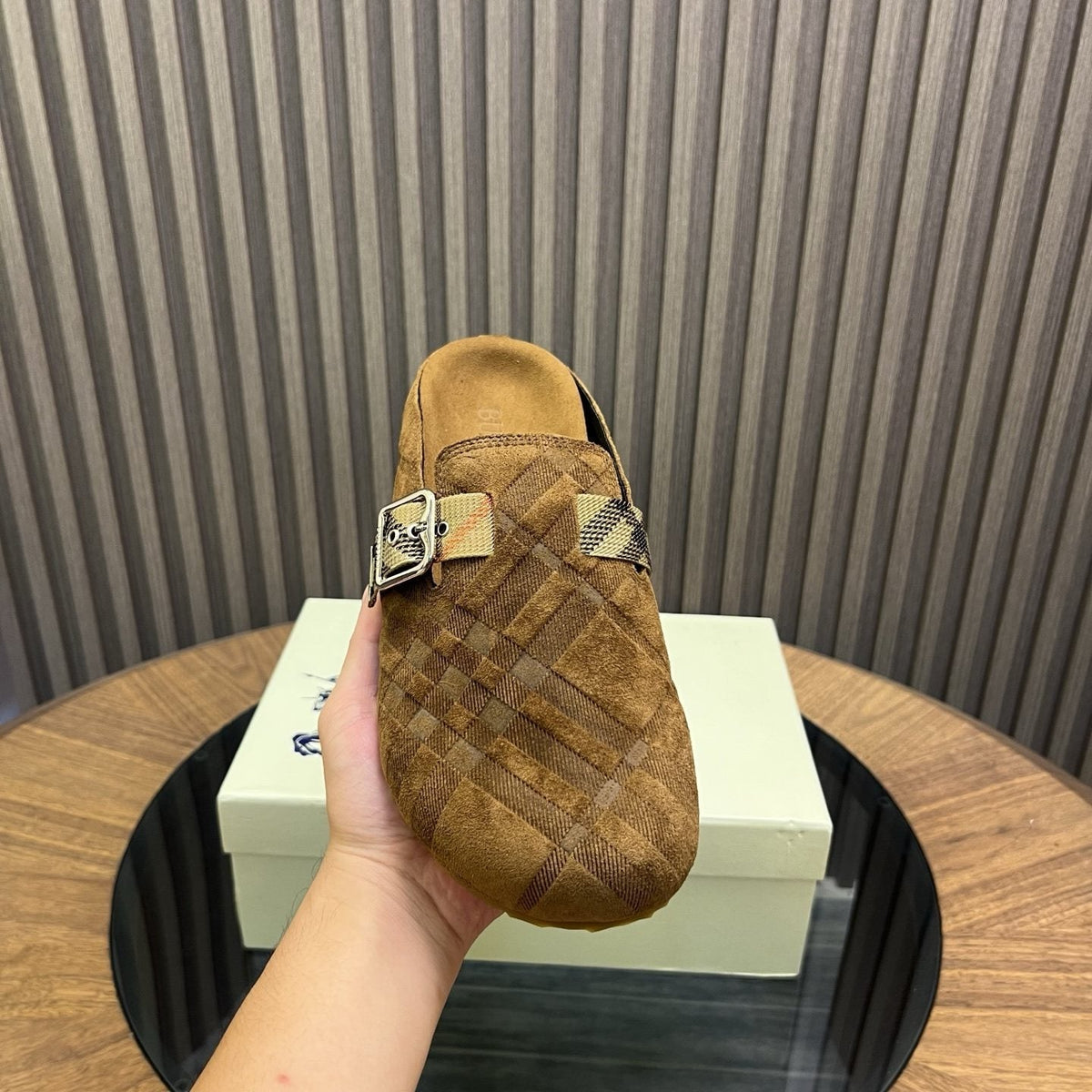 Burberry Men's Plaid Buckle Mule Slippers