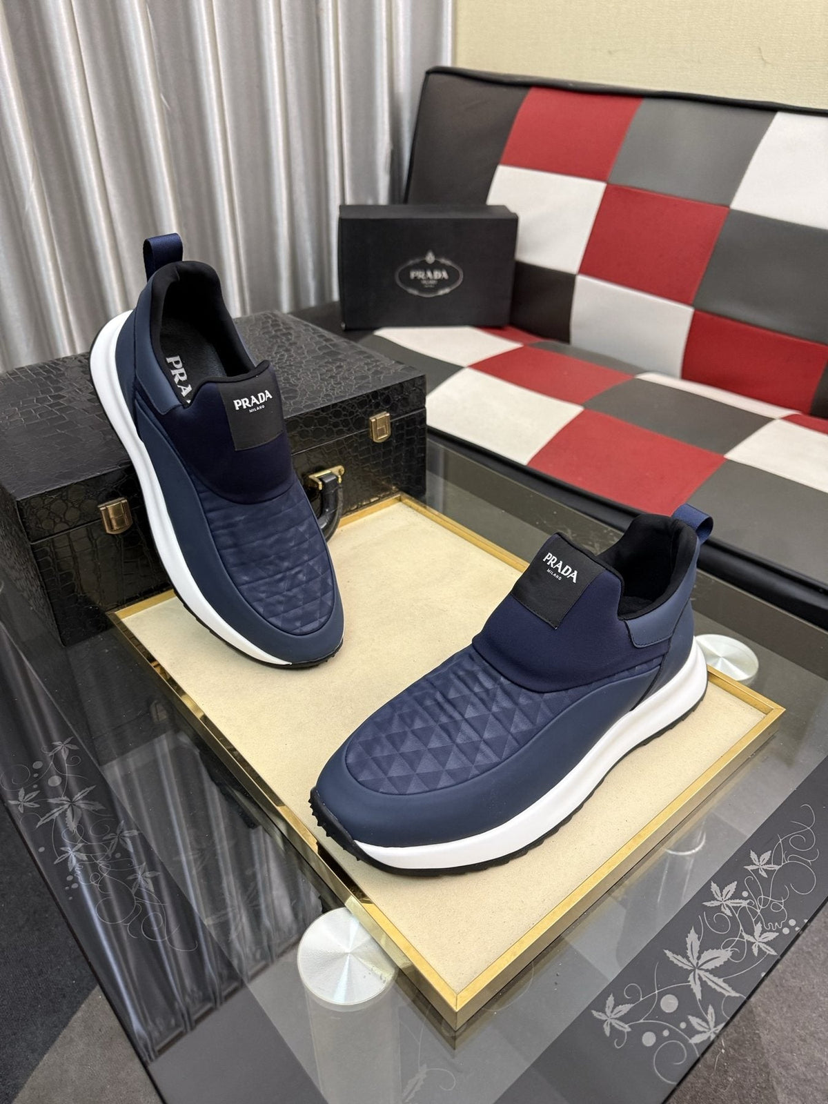 Prada Textured Slip-On Sneakers
